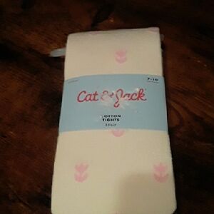 NWT Cat & Jack Multiple sizes Little Girls Cotton Pink Tulip Footed Tights